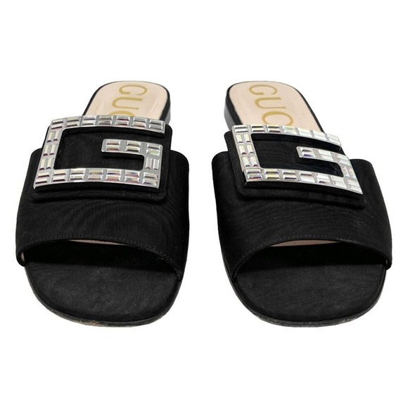 Gucci Madelyn Black Slide Sandals Crystal‎ GG Buckle Made in Italy 36.5 - Picture 5 of 10
